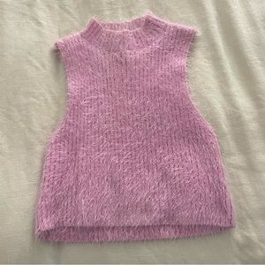 Pink Fuzzy Crop Turtleneck Tank